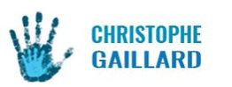 Empreinte de main bleue à côté du texte "Christophe Gaillard".
