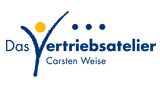 Logo mit Text: Das Vertriebsatelier Carsten Weise, grafisches Element mit Punkt und Linien.