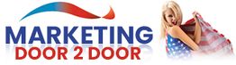 "Logo with Marketing Door 2 Door text and a woman holding a U.S. flag."