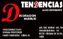Tarjeta de presentación de "Tendencias": decoración y muebles en Cádiz. Contacto y dirección.