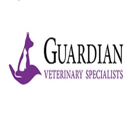 Purple dog logo with text "Guardian Veterinary Specialists" on a white background.