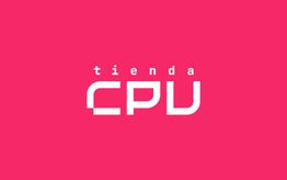 Texto blanco "tienda CPU" sobre fondo rosa.