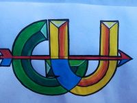 Logo con lettere stilizzate colorate e una freccia rossa orizzontale, su sfondo bianco.