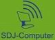 Logo mit einem Computerbildschirm und Wellenlinien, Text: "SDJ-Computer" auf grünem Hintergrund.