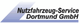 Logo mit Text "Nutzfahrzeug-Service Dortmund GmbH" auf blau-weißem Hintergrund.