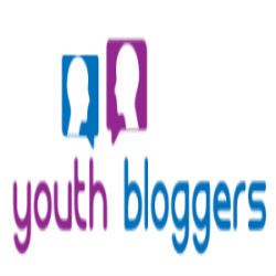 Silhouettes in speech bubbles above the text "youth bloggers" in purple and blue.