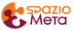 Logo colorato con testo "Spazio Meta" e forme astratte arancioni e viola.