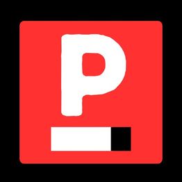 Rotes Schild mit weißem "P" und schwarzem Balken.