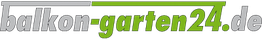 Logo mit der Aufschrift "balkon-garten24.de", in Grau und Grün gestaltet.