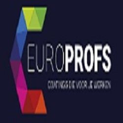 Logo van Europrofs met kleurrijk prisma-ontwerp op een donkere achtergrond.