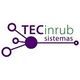 Logo de TECinrub sistemas con diseño de conexiones moradas.