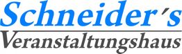 "Logo mit Schriftzug 'Schneider's Veranstaltungshaus' in blau und grau."