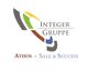 Logo der Integer Gruppe mit dem Text "Athos - Sale & Success" und buntem grafischen Design.