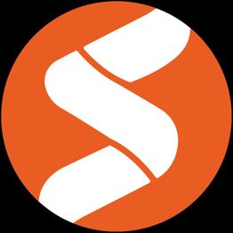 Orangefarbener Kreis mit weißem, geschwungenem Band in der Mitte.