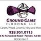 Logo for Ground Game Flooring LLC with contact info and flooring types listed.