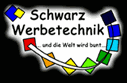 Logo der Schwarz Werbetechnik mit bunten Quadraten und dem Text "und die Welt wird bunt".