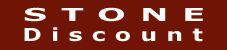 Text auf rotem Hintergrund: "STONE Discount" in weißer Schrift.