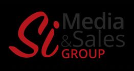 "Logo with red 'Si' and text: Media & Sales Group on a black background."