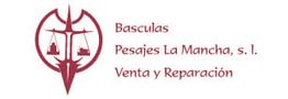 Logo de Básculas Pesajes La Mancha, s.l. con texto "Venta y Reparación" y una balanza.
