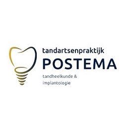 Logo van Tandartsenpraktijk Postema met tand en spiraal, tekst: Tandheelkunde & Implantologie.