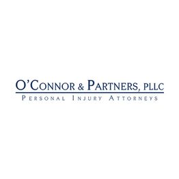 Logo of O'Connor & Partners, PLLC, specializing in personal injury law, with blue text.
