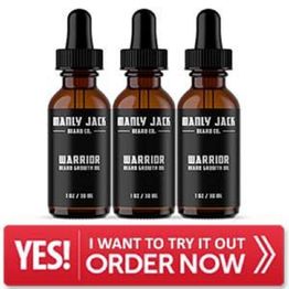 Three bottles of beard oil with an "Order Now" button below.
