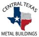 Texas state outline with flag colors, surrounded by text: "Central Texas Metal Buildings."