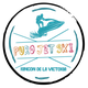 Logotipo de Puro Jet Ski, con una persona en moto acuática y texto colorido.