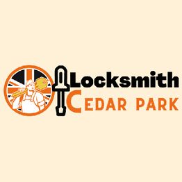 "Locksmith Cedar Park logo with a key and worker graphic."