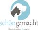 Logo mit Hundesilhouette, Text "schöngemacht Hundesalon & mehr" in Blau und Grau.
