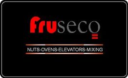 Logo de Fruseco: "Nuts-Ovens-Elevators-Mixing" en fondo negro.