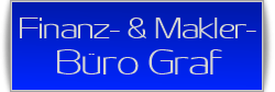 Blaues Schild mit weißem Text: "Finanz- & Makler-Büro Graf".