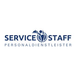 Logo mit Schriftzug "Service Staff Personaldienstleister" und Icon eines Kellners mit Tablett.