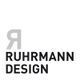 Logo mit dem großen Buchstaben "R" und dem Text "RUHRMANN DESIGN" in Schwarz auf Weiß.