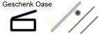 Schwarz-weiße Grafik mit dem Text "Geschenk Oase" und geometrischen Formen.