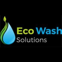 Logo: Eco Wash Solutions with a leaf-water drop symbol on a black background.