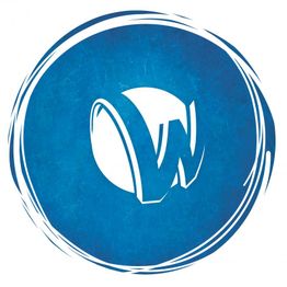 Weißes „W“ in einem rauen, blauen Kreis.
