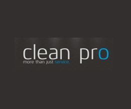 Schwarzes Logo mit weiß-blauer Aufschrift: "clean pro - more than just service".