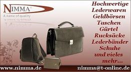 Werbung für Lederwaren: Rucksack, Tasche, Geldbörse; Text: Hochwertige Lederwaren und mehr.