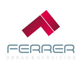 Logotipo de Ferrer Obras & Servicios con diseño abstracto en color rojo.