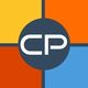 Logo mit vier bunten Quadraten und einem Kreis in der Mitte mit den Buchstaben "CP".