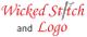"Wicked Stitch and Logo" text with a needle and thread design in red and black.