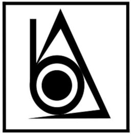 Abstraktes schwarzes Muster mit Kreis und Dreieck auf weißem Hintergrund, eingerahmt in Quadrat.