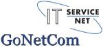 Logo von GoNetCom mit Aufschrift "IT Service Net" in blauer und schwarzer Schrift.