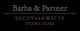 Barba & Partner Logo: Rechtsanwälte und Studio Legale in weißer und roter Schrift auf schwarzem Hintergrund.