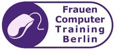 Logo: Lila Maus-Symbol und der Text "Frauen Computer Training Berlin".