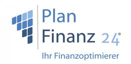 Logo von Plan Finanz 24 mit dem Slogan "Ihr Finanzoptimierer" in blauen Farbtönen.