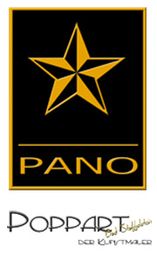 Schwarzer Hintergrund mit gelbem Stern und der Aufschrift „Pano“. Unten steht „Poppart Der Kunstmaler“.