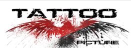 Texto "Tattoo Picture" con diseño de águila roja y negra en estilo grunge.