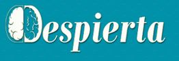 Texto "Despierta" con cerebro en la letra D sobre fondo azul.